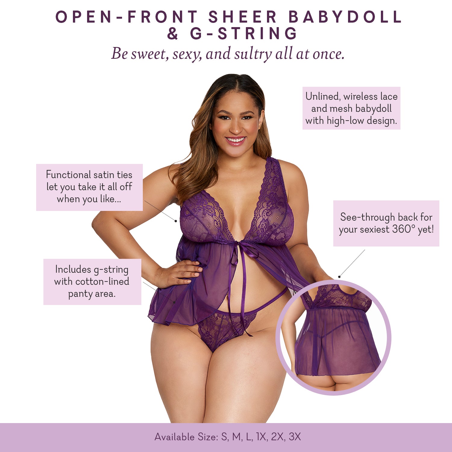 Open front Sheer Babydoll G string Pure Romance Canada